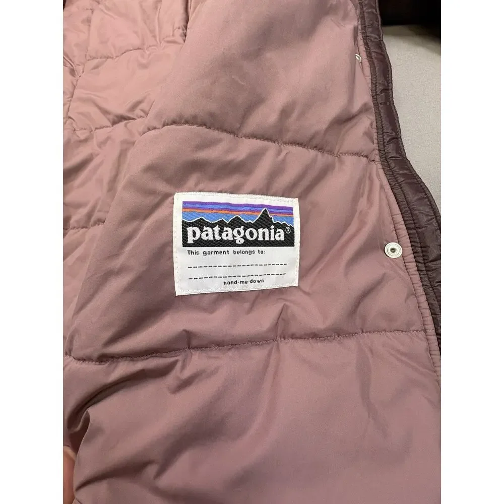 Patagonia Girls Medium 10 Insulated Long Coat Cocoa Parka Full Zip Pockets - Picture 14 of 14